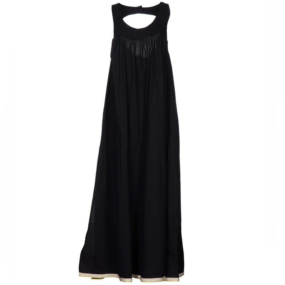 Italian High Quality Cotton Elegant Black Maxi Dress